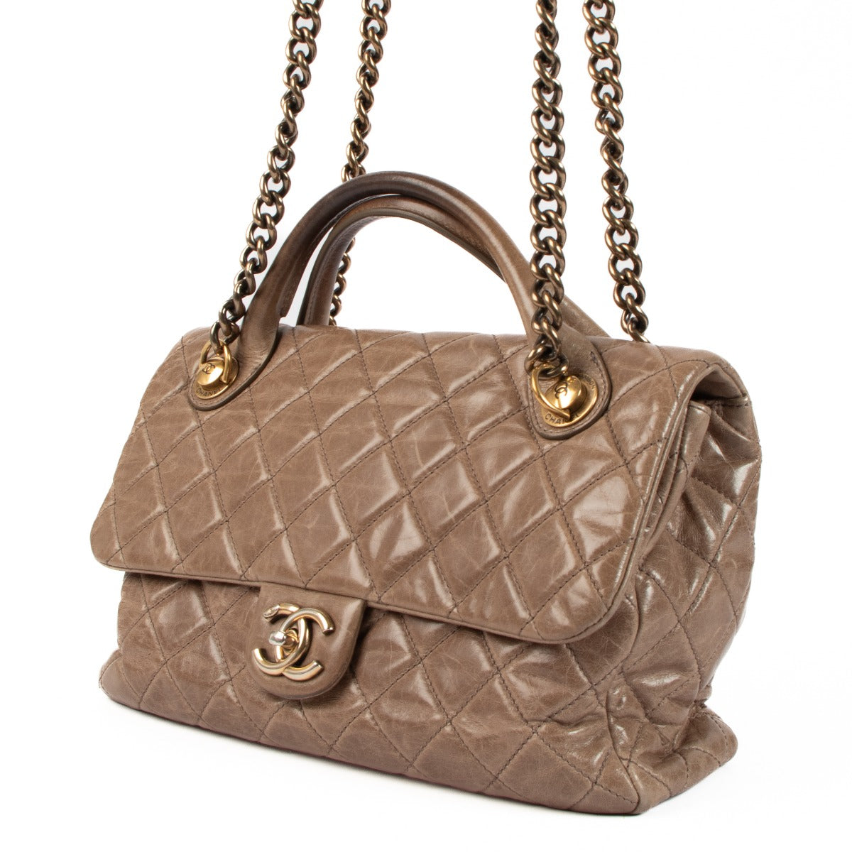 Chanel Dark Beige Glazed Calfskin Medium Castle Rock Flap Bag