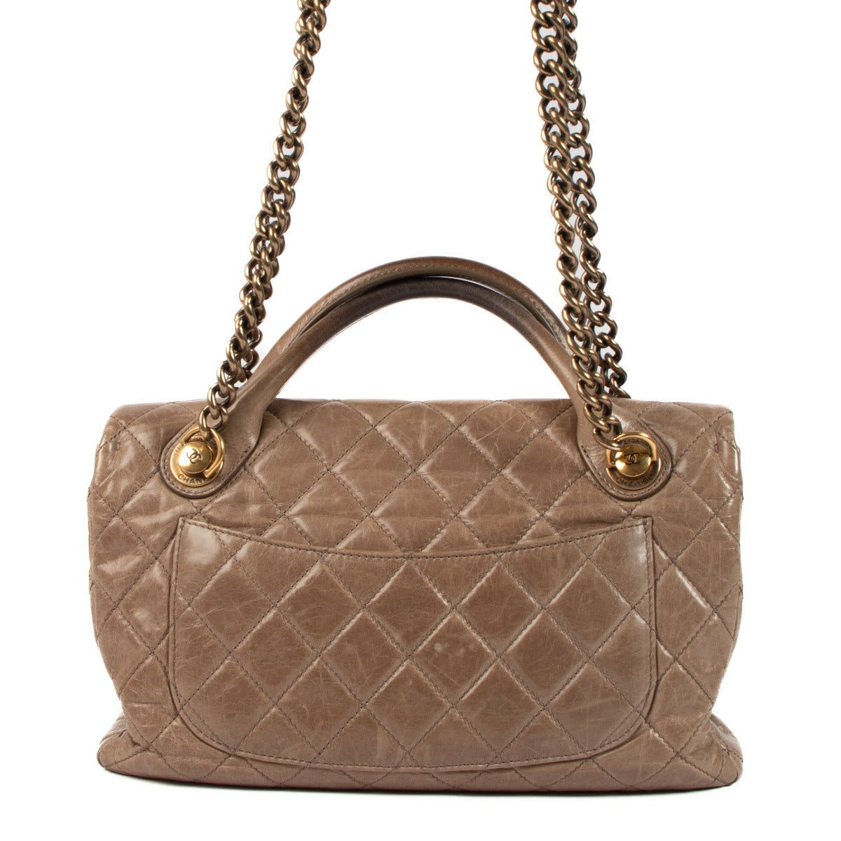 Chanel Dark Beige Glazed Calfskin Medium Castle Rock Flap Bag
