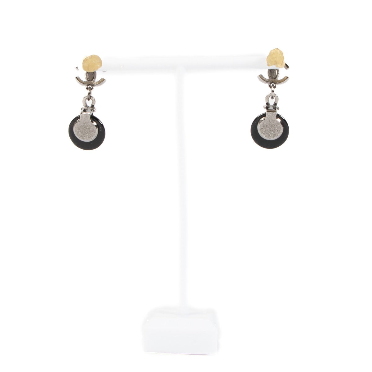 Boucles d'oreilles Chanel 09A noires avec cristaux et logo CC