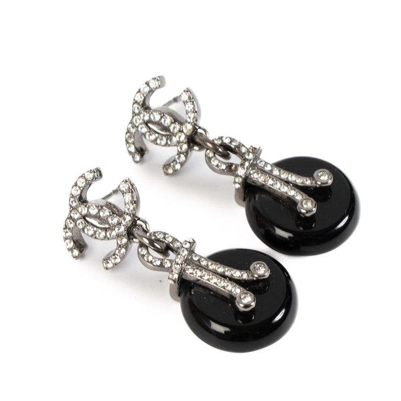 Chanel 09A Black Crystal CC Earrings
