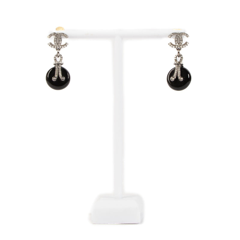 Chanel 09A Black Crystal CC Earrings