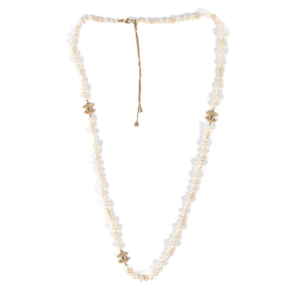 Chanel 10A Gold Pearl Long Necklace
