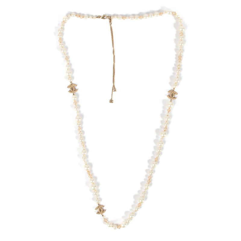 Chanel 10A Gold Pearl Long Necklace