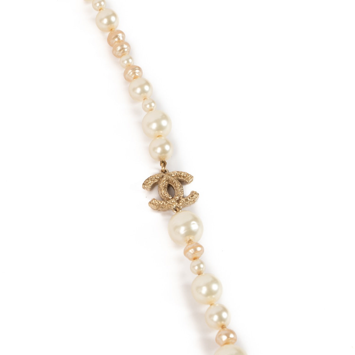Chanel 10A Gold CC Pearl Long Necklace