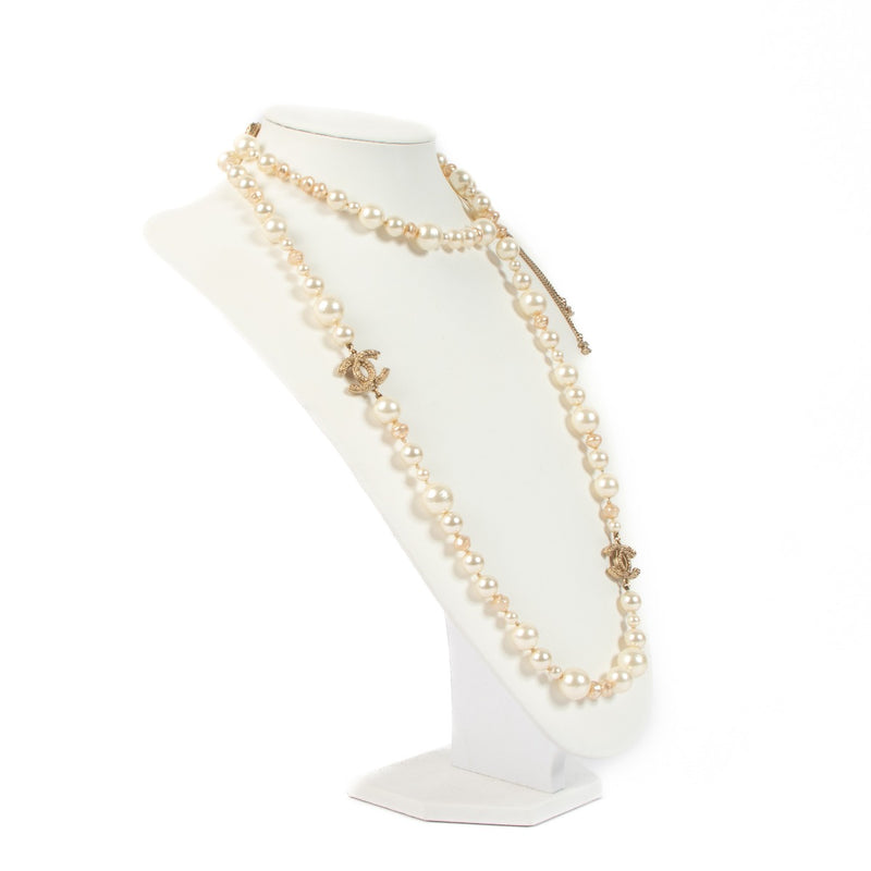 Chanel 10A Gold Pearl Long Necklace