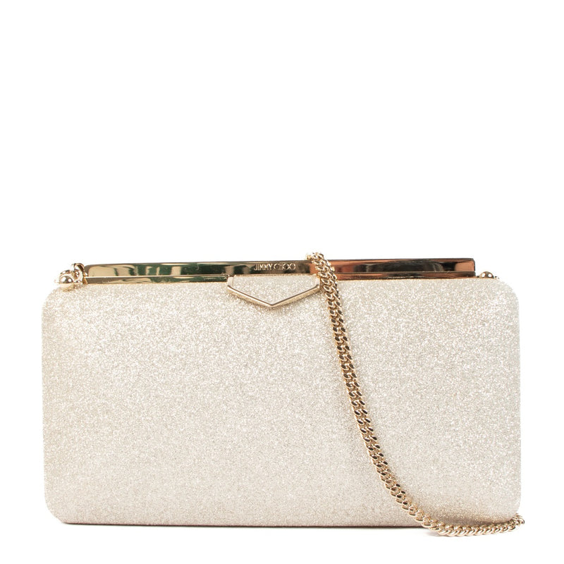 Jimmy Choo Dusty Glitter Platinum Ice Ellipse Clutch