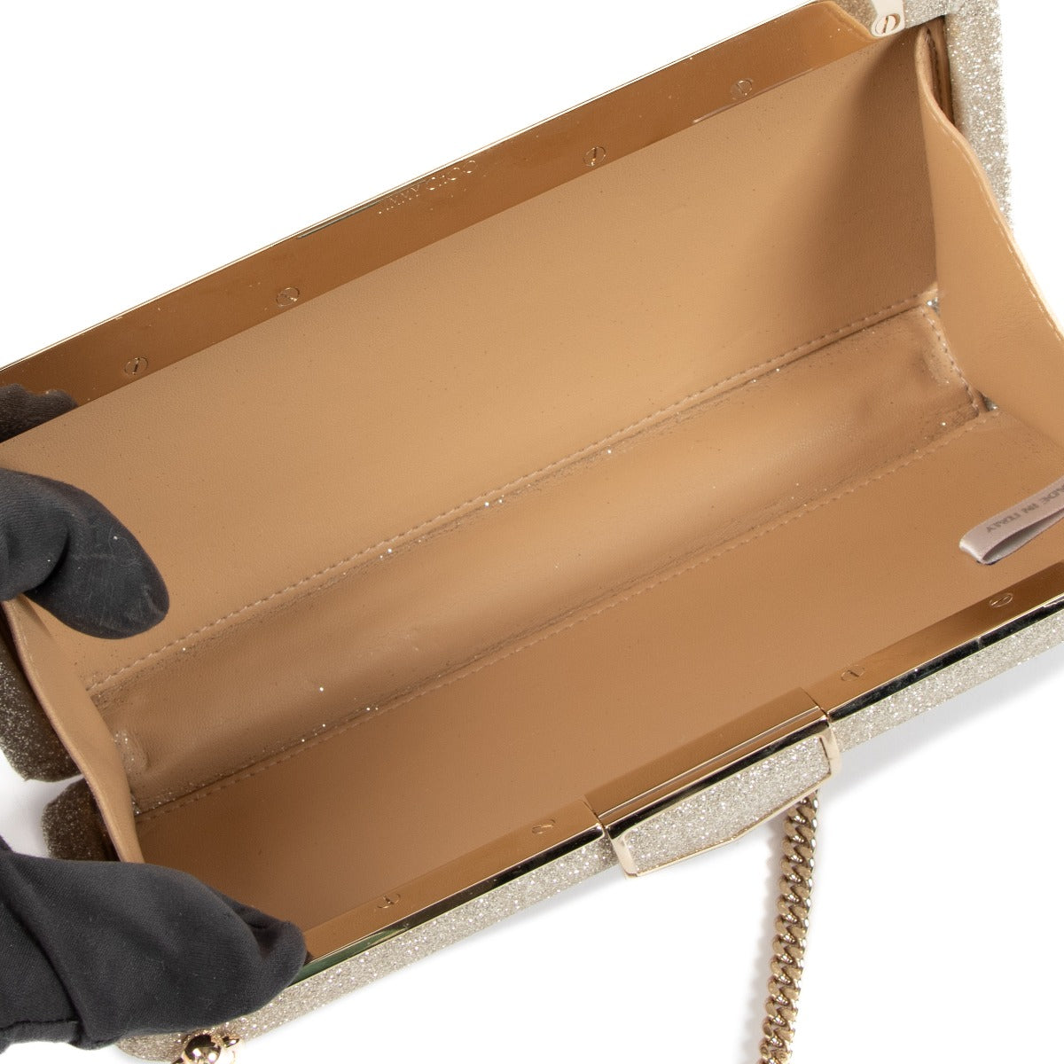 Jimmy Choo Dusty Glitter Platinum Ice Ellipse Clutch