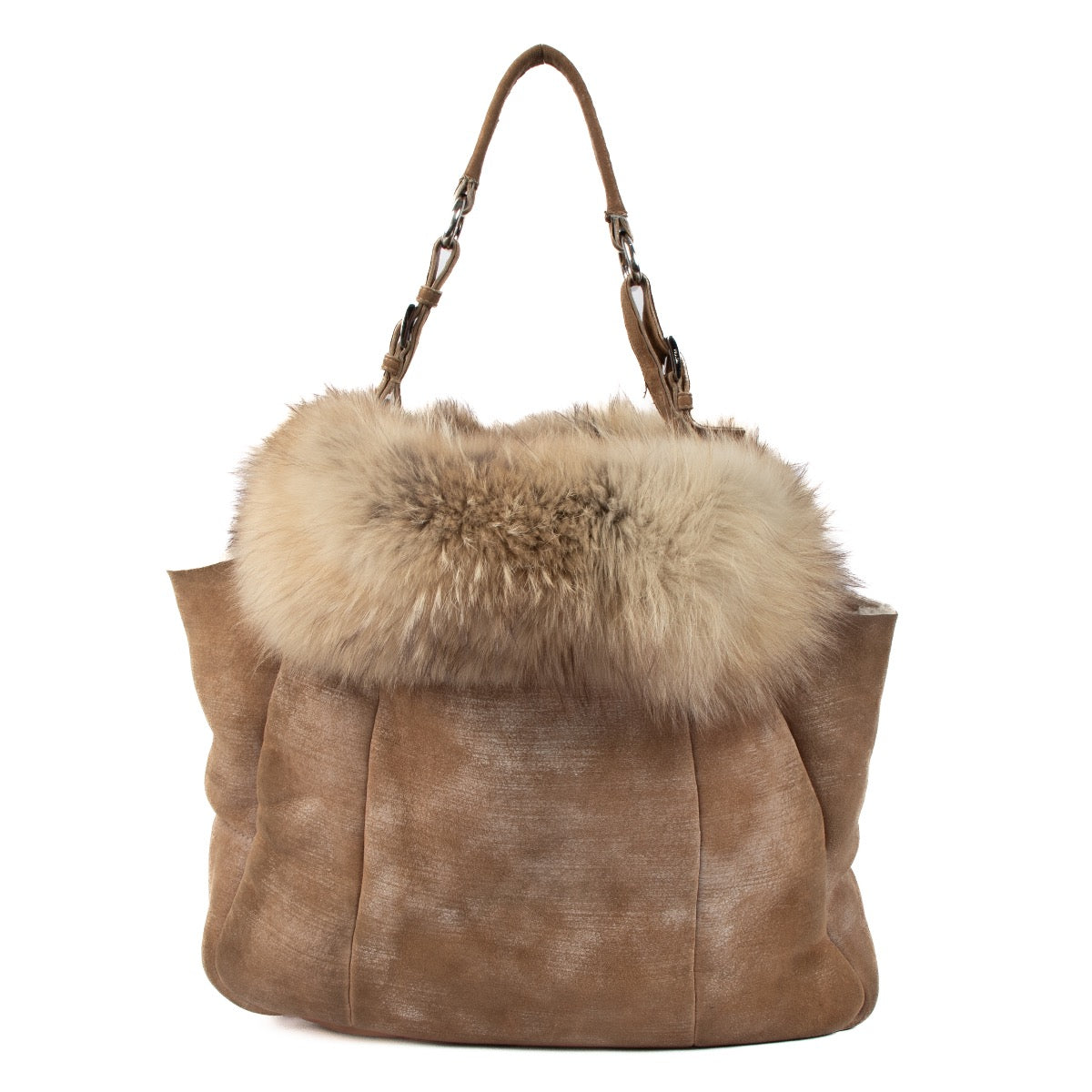 Shop safe online at Labellov in Antwerp, Brussels and Knokke this 100% authentic second hand Prada Beige Shearling/Fox Hobo Shoulder Bag.
