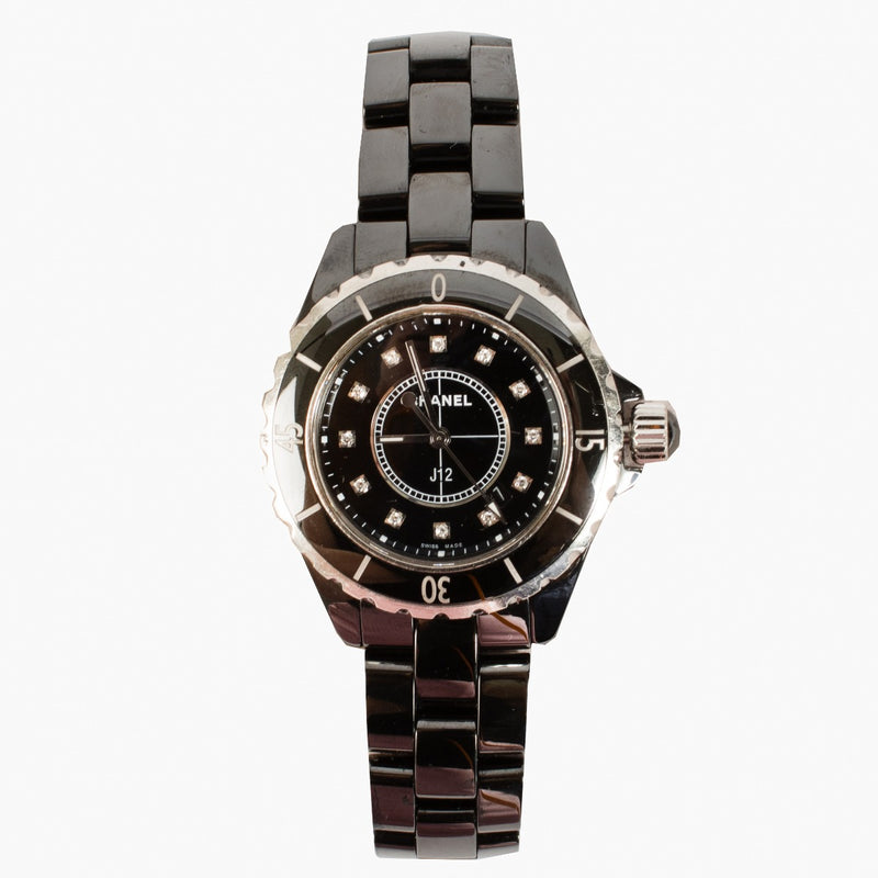 Chanel Black Ceramic/Diamond J12 33mm Watch
