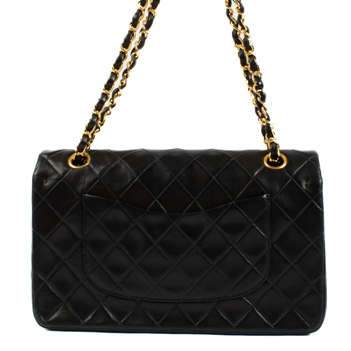 Sac à rabat classique moyen Chanel vintage en agneau noir