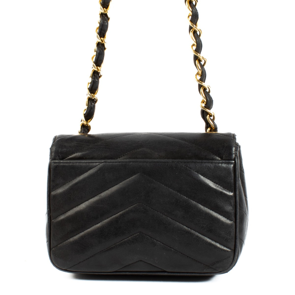 Authentic second hand Chanel Black Chevron Mini Quare Flap Bag on Labellov.com