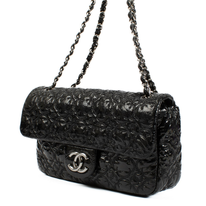 Chanel Black Patent Leather Rock In Moscow Flap Bag