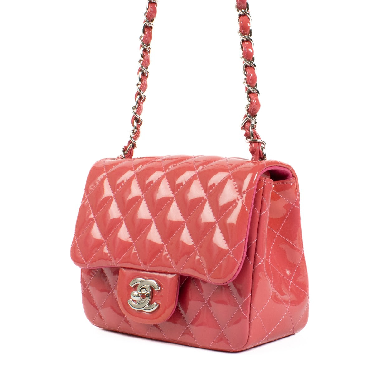 Buy authentic second hand Chanel Pink Patent Leather Classic Flap Bag at Labellov.com