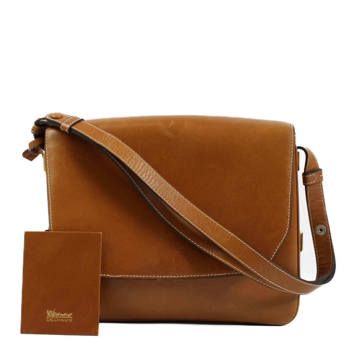 Delvaux Cognac Shoulder Bag, vintage luxury designer handbag in rich cognac leather, featuring a classic design with modern style and a matching mirror.
