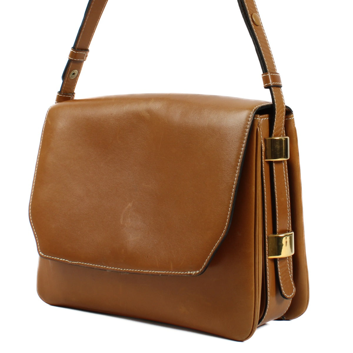 Delvaux Cognac Shoulder Bag, vintage luxury designer handbag in rich cognac leather, featuring a classic design with modern style and a matching mirror.