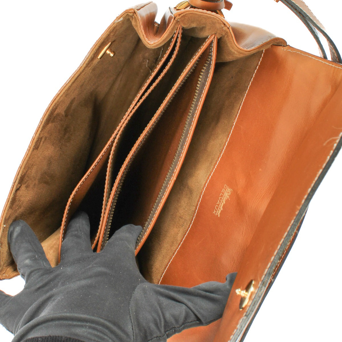 Delvaux Cognac Shoulder Bag, vintage luxury designer handbag in rich cognac leather, featuring a classic design with modern style and a matching mirror.