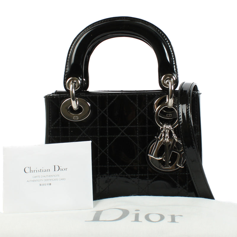 Christian Dior Black Patent Leather Mini Lady Dior Bag