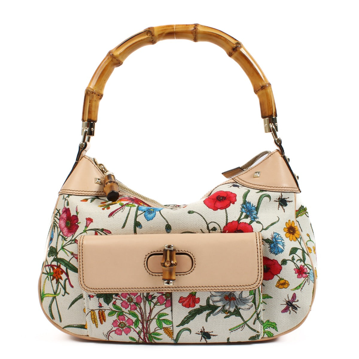 shop 100% authentic second hand Gucci White Flora Canvas Bamboo Top Handle Bag on Labellov.com