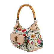 shop 100% authentic second hand Gucci White Flora Canvas Bamboo Top Handle Bag on Labellov.com