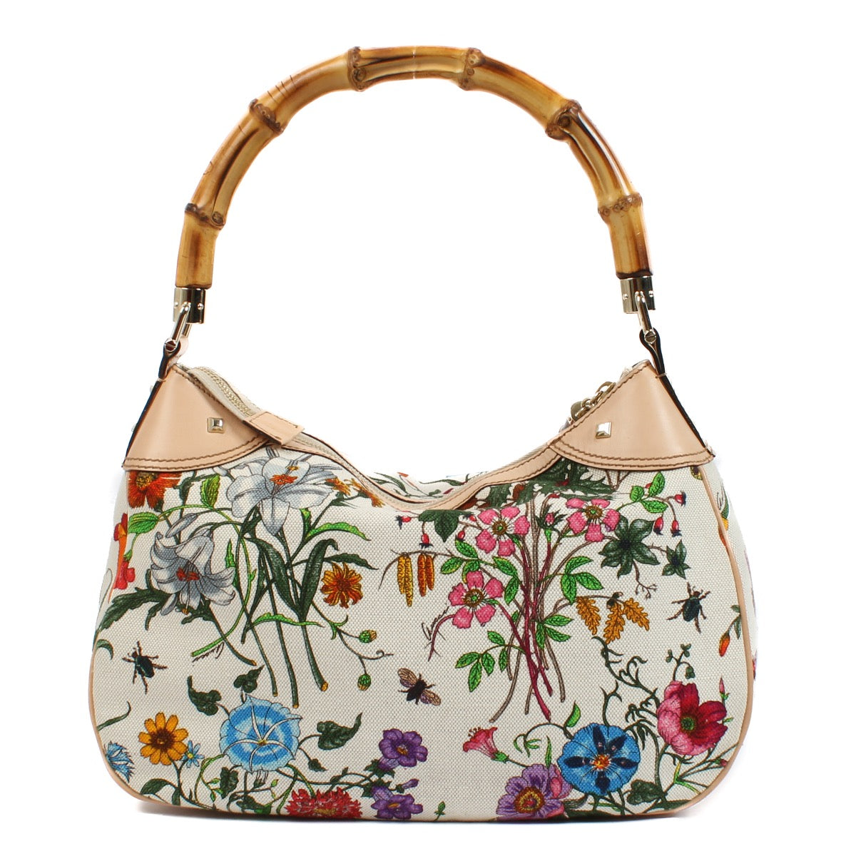 shop 100% authentic second hand Gucci White Flora Canvas Bamboo Top Handle Bag on Labellov.com