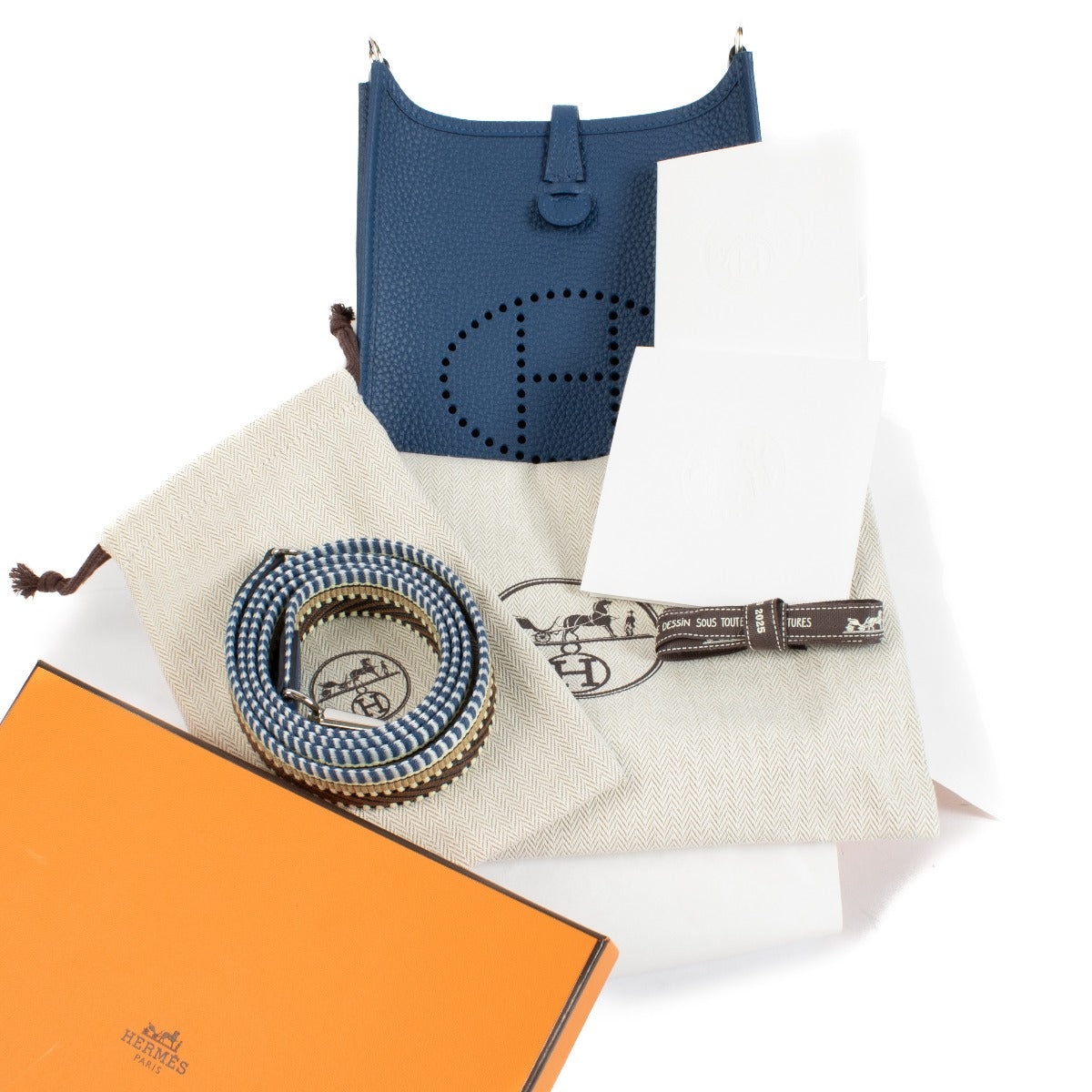 Hermès Evelyne 16 Bleu Tie Clemence Sangle Cavale PHW