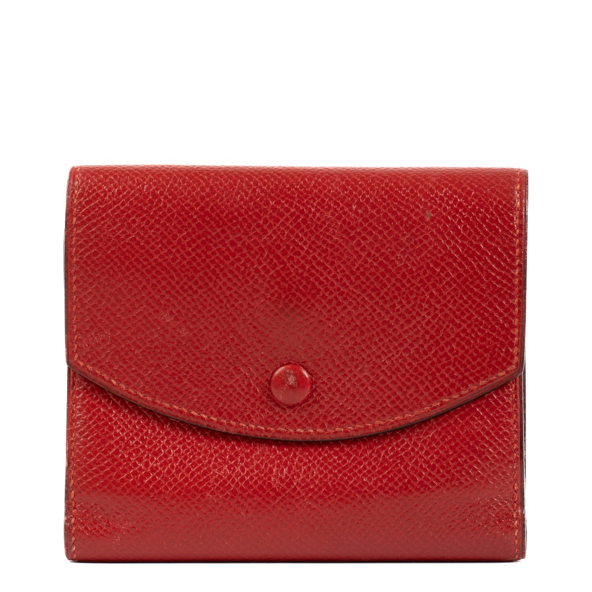 Hermès Red Leather Wallet, compact and stylish, with compartments for cards, cash, and coins in a vibrant red design. Shop now on Labellov.com.