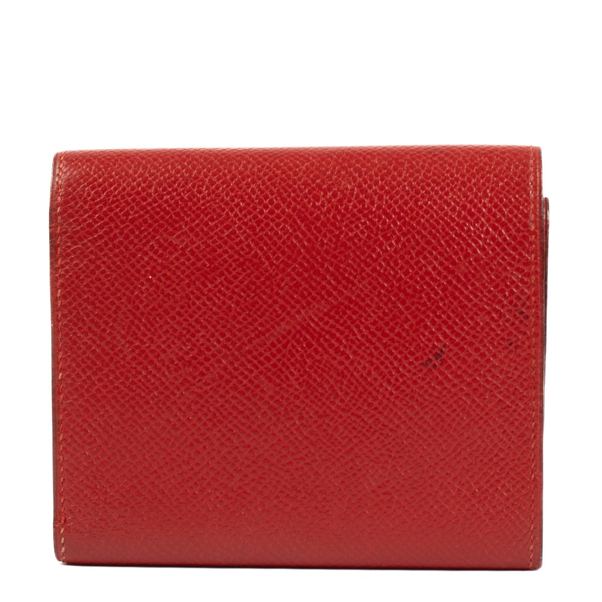 Hermès Red Leather Wallet, compact and stylish, with compartments for cards, cash, and coins in a vibrant red design. Shop now on Labellov.com.