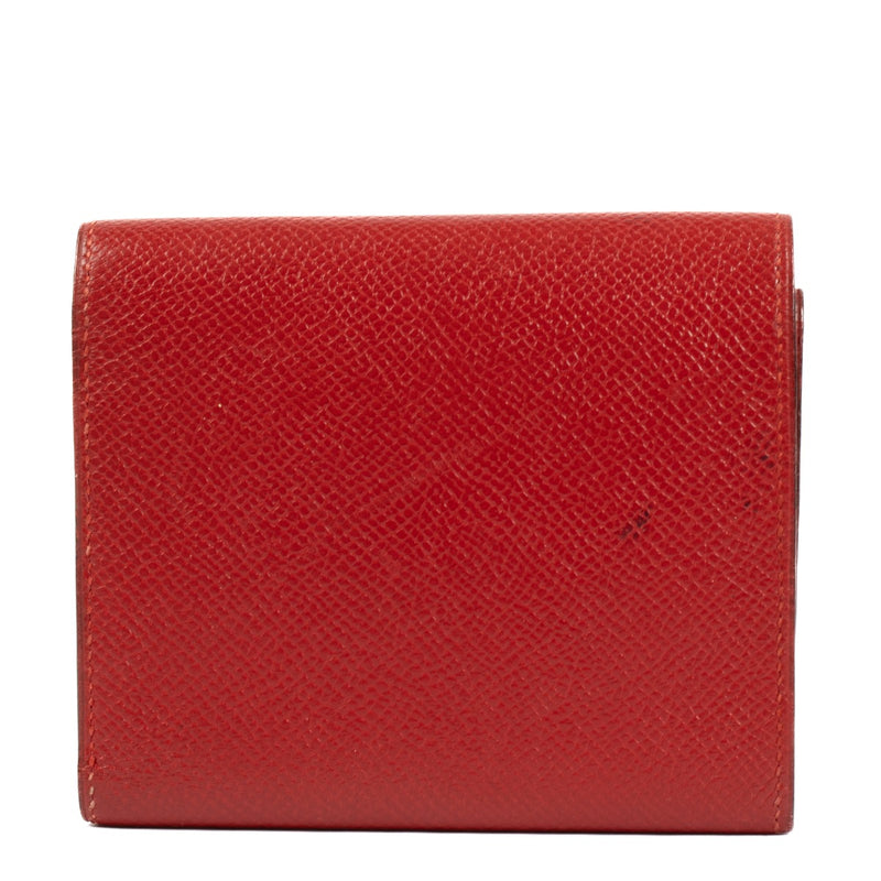 Hermès Red Leather Wallet, compact and stylish, with compartments for cards, cash, and coins in a vibrant red design. Shop now on Labellov.com.