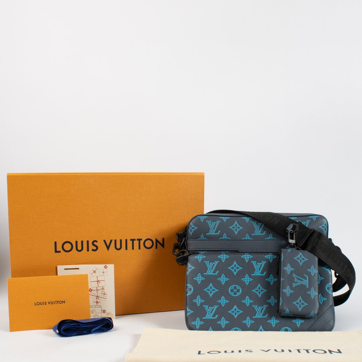 Louis Vuitton Navy River Blue Monogram Shadow Trio Messenger Bag