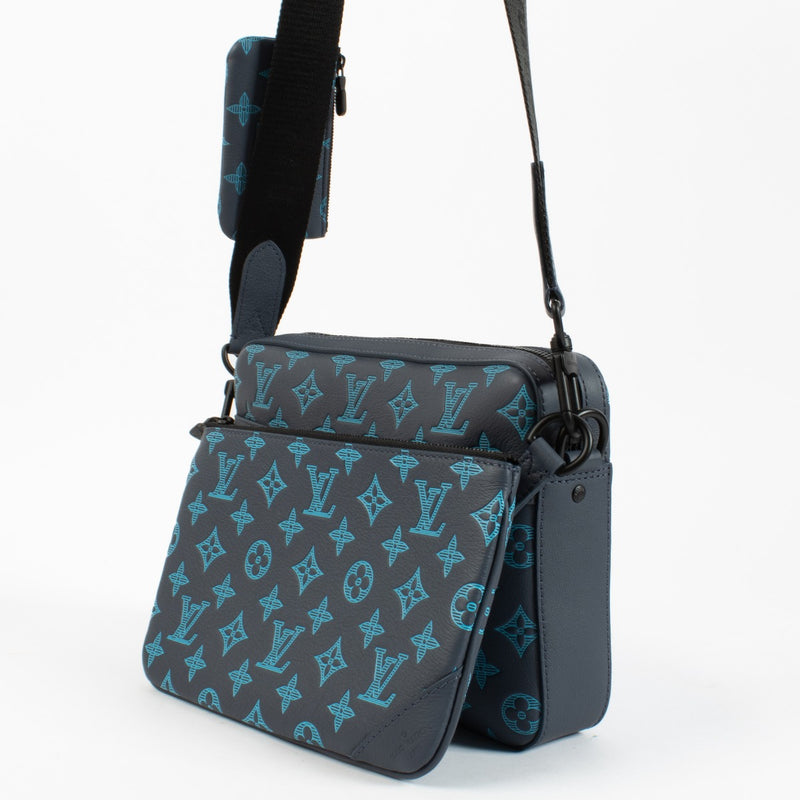 Louis Vuitton Navy River Blue Monogram Shadow Trio Messenger Bag