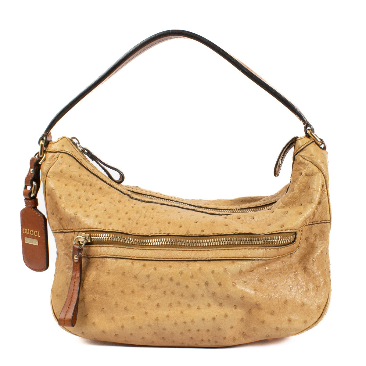 Buy authentic second hand Gucci Camel Ostrich Leather Top handle Bag at Labellov.com