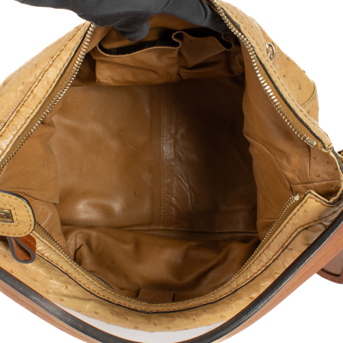 Buy authentic second hand Gucci Camel Ostrich Leather Top handle Bag at Labellov.com