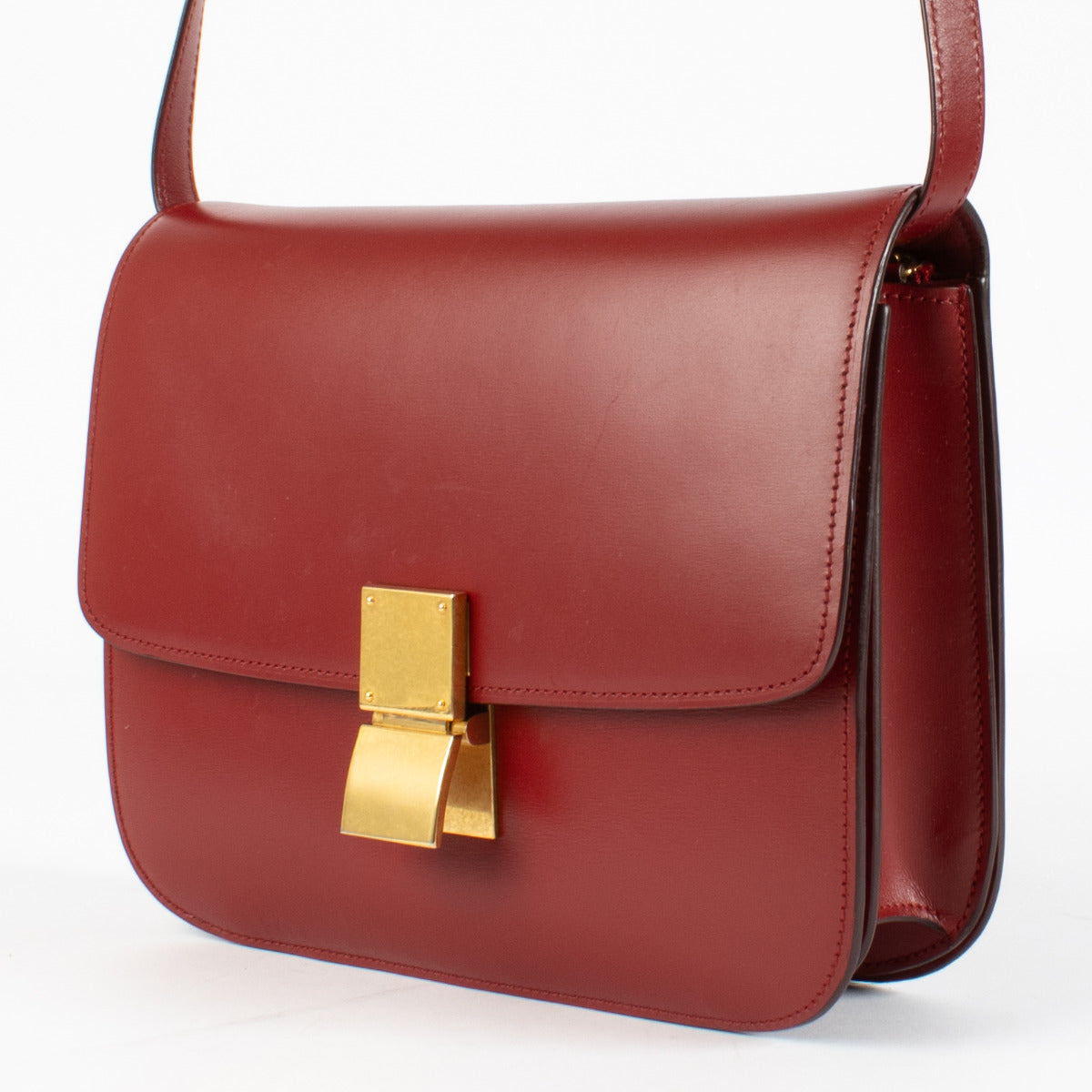 Celine Burgundy Calfskin Classic Box Bag