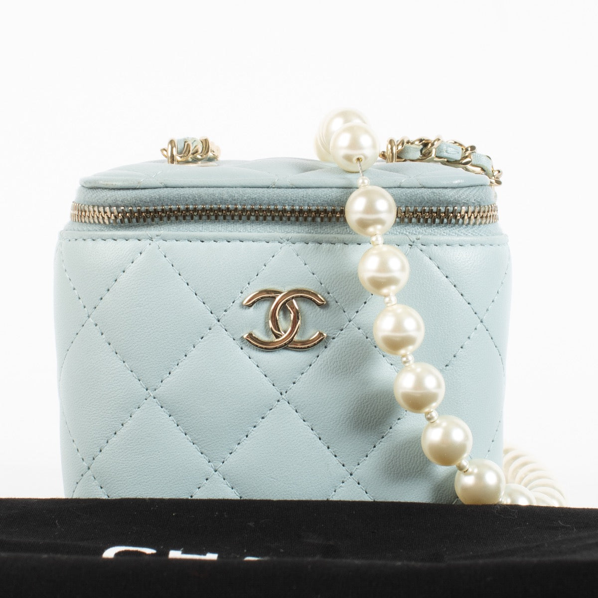 shop 100% authentic second hand Chanel Baby Blue Small Vanity With Chain on Labellov.com