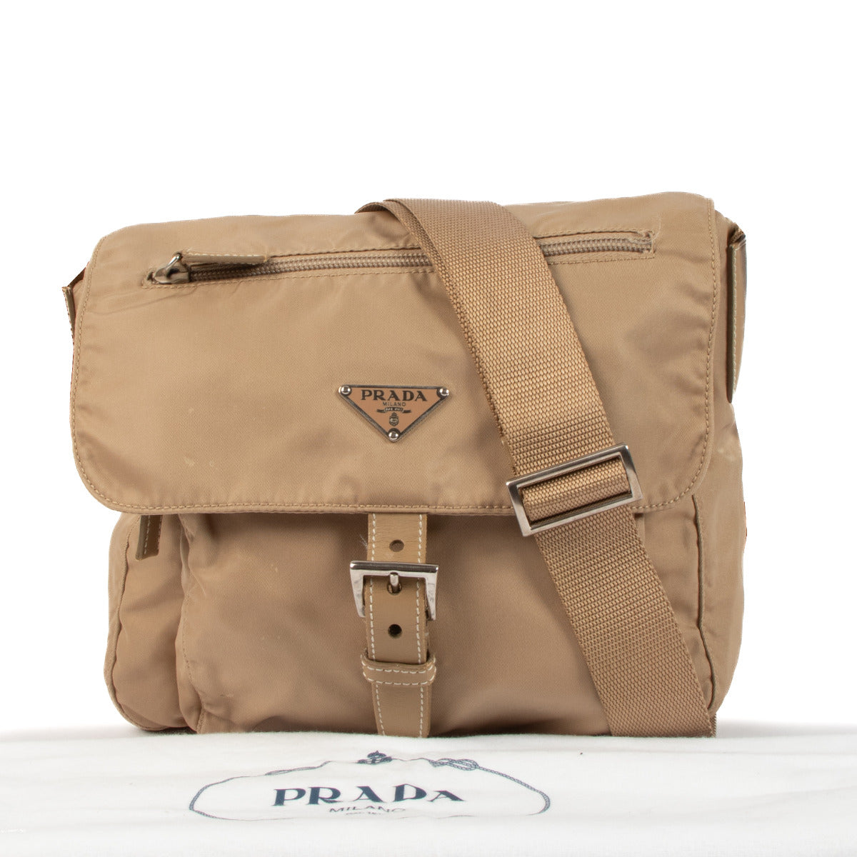 Prada Beige Nylon Messenger Crossbody Bag