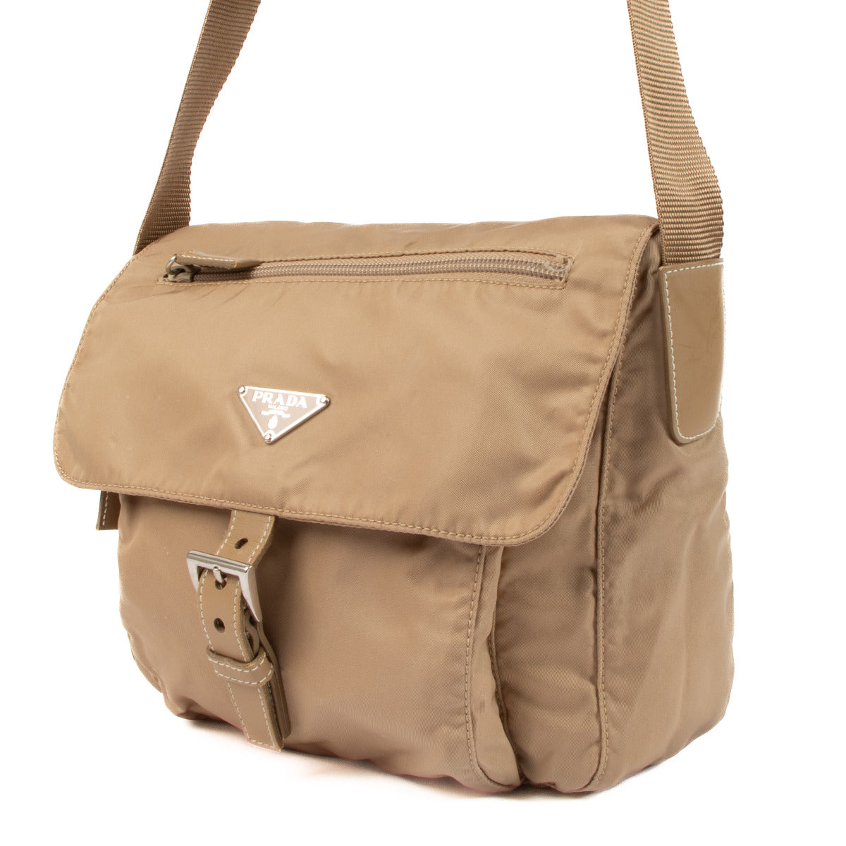 Prada Beige Nylon Messenger Crossbody Bag