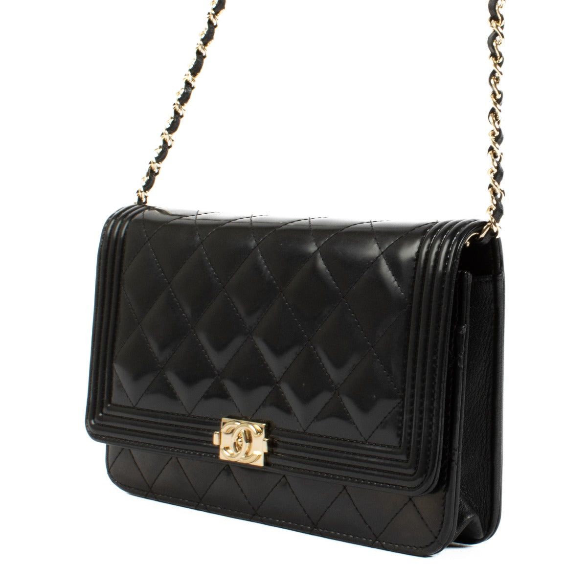Shop 100% authentic secondhand Chanel Black Patent Boy Wallet On Chain on Labellov.com