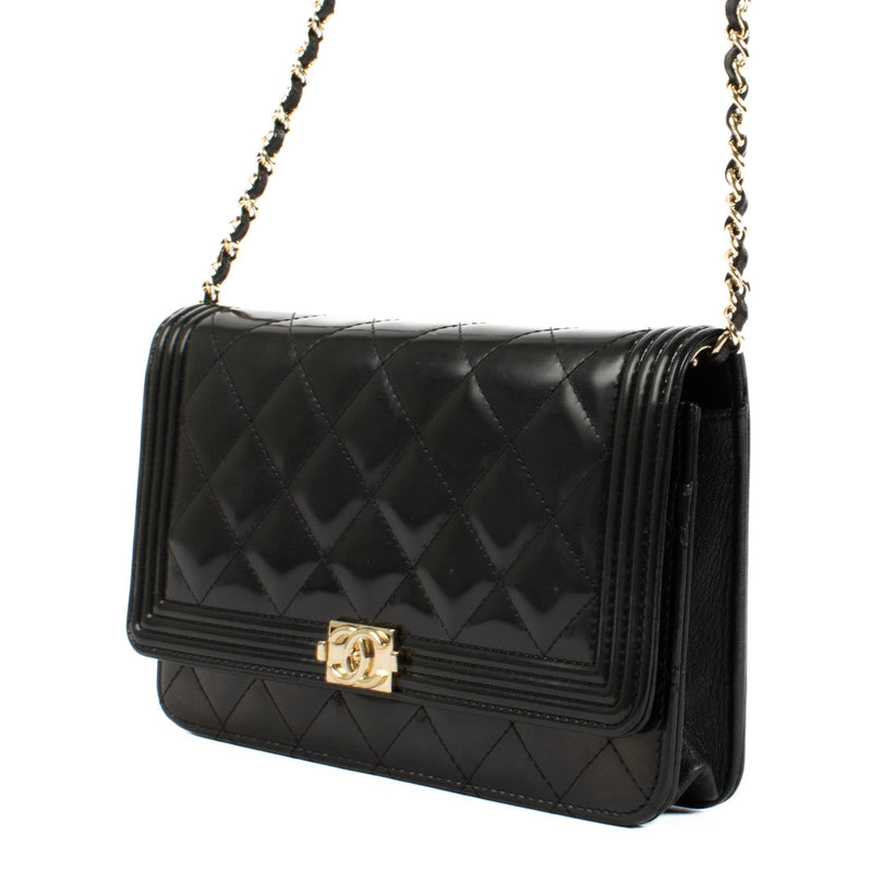 Shop 100% authentic secondhand Chanel Black Patent Boy Wallet On Chain on Labellov.com