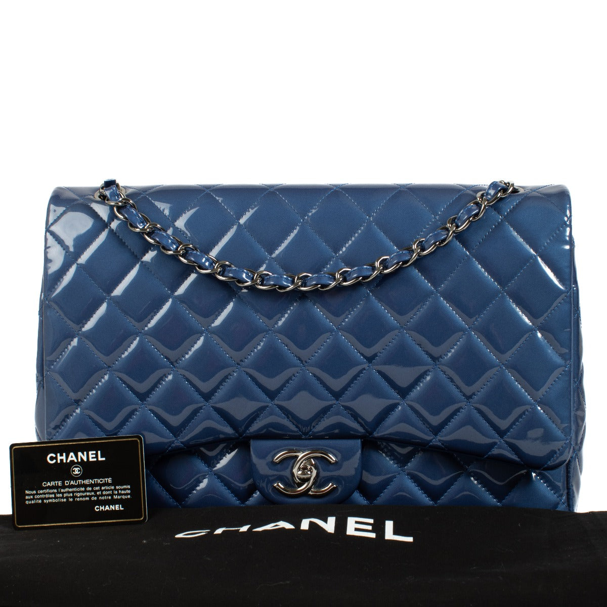Shop 100% authentic secondhand Chanel Blue Patent Leather Maxi Classic Flap Bag on Labellov.com