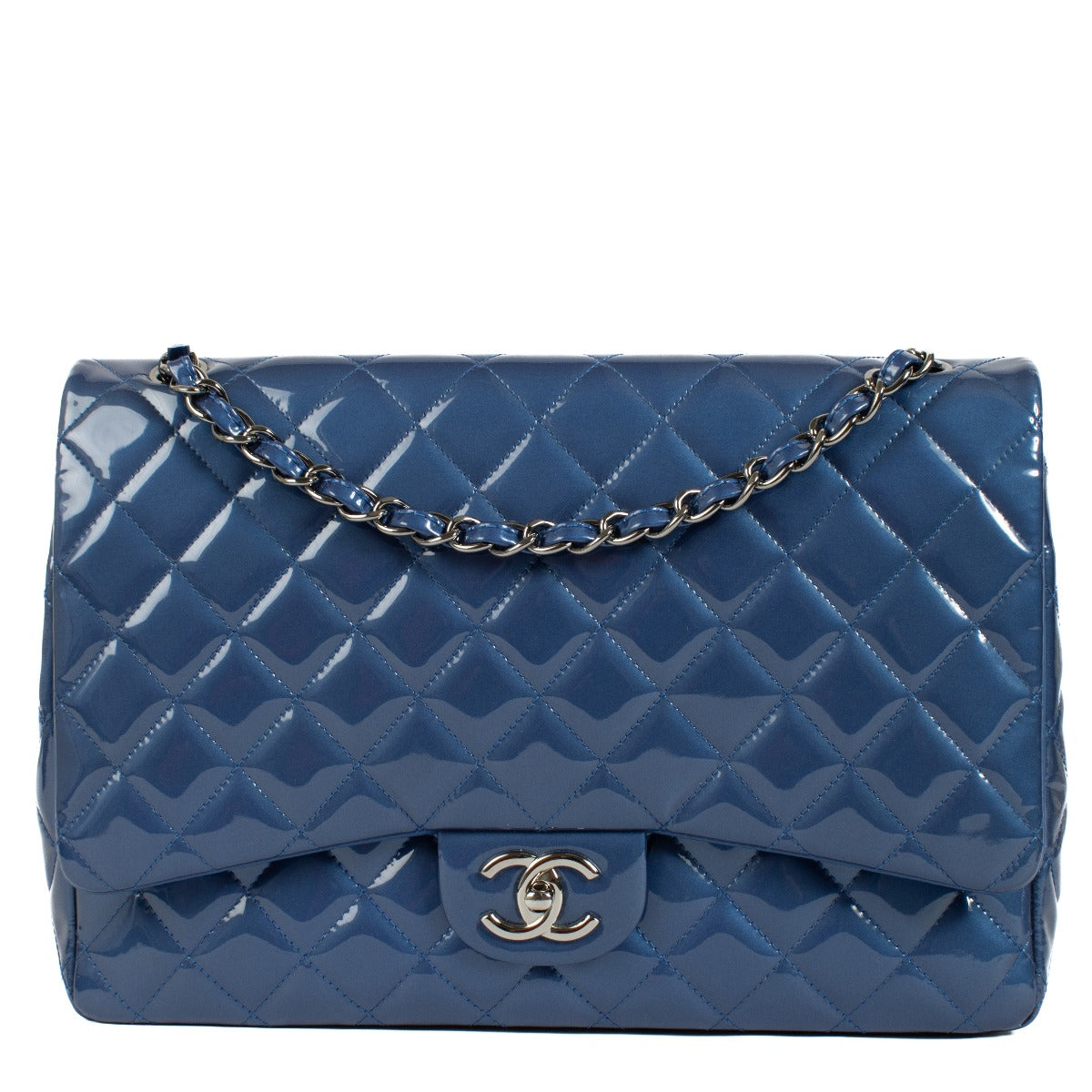 Shop 100% authentic secondhand Chanel Blue Patent Leather Maxi Classic Flap Bag on Labellov.com