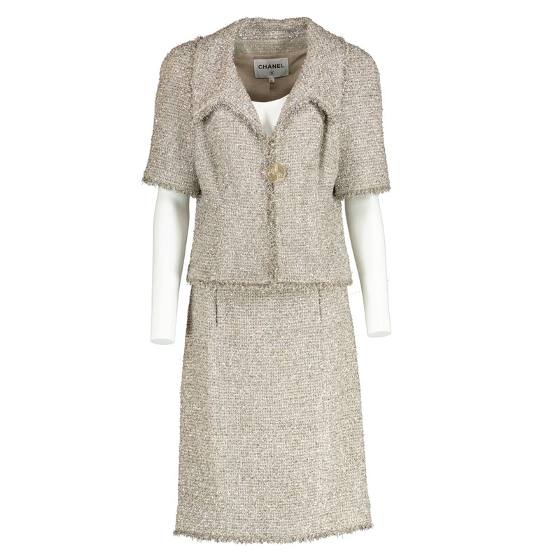Chanel 18C Silver Jacket/Skirt Set - size 40
