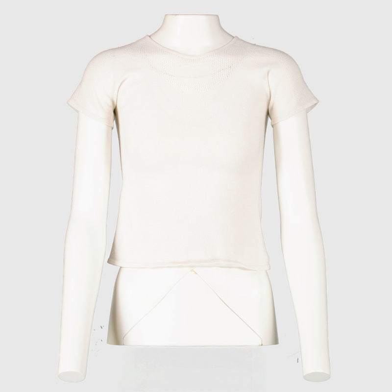 Chanel white knit top with textured neckline at Labellov.com.