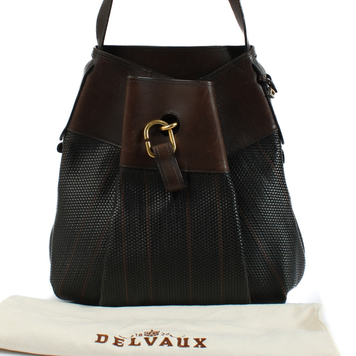 Delvaux Bruine Toile De Cuir Faust Schoudertas