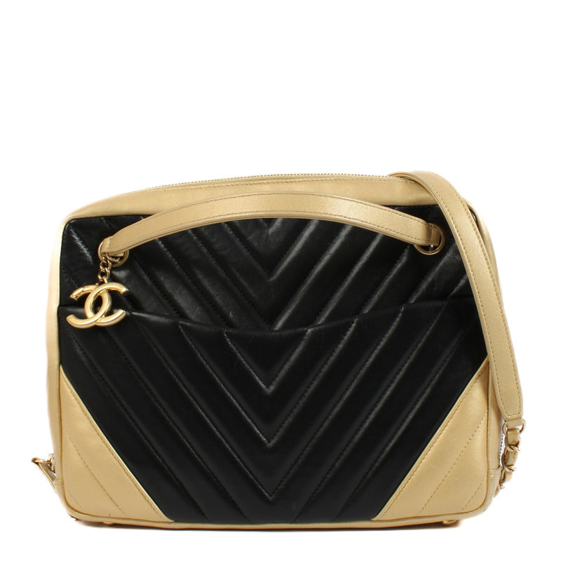 Shop 100% authentic secondhand Chanel Black & Gold Chevron Camera Shoulder Bag on Labellov.com