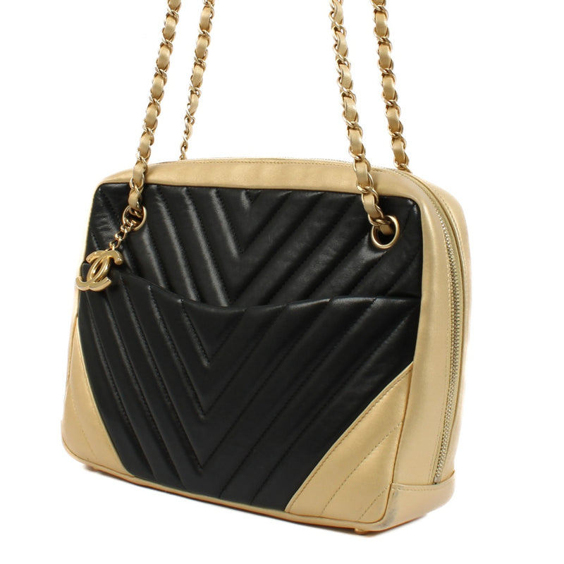 Shop 100% authentic secondhand Chanel Black & Gold Chevron Camera Shoulder Bag on Labellov.com