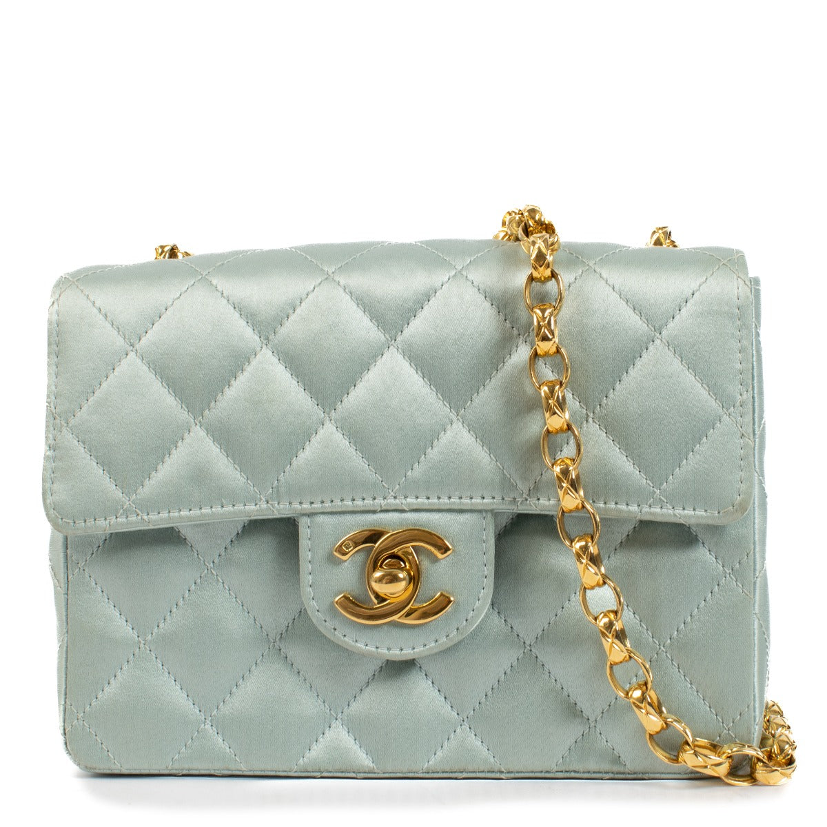 Chanel Vintage Baby Blue Satin Mini Square Classic Flap Bag