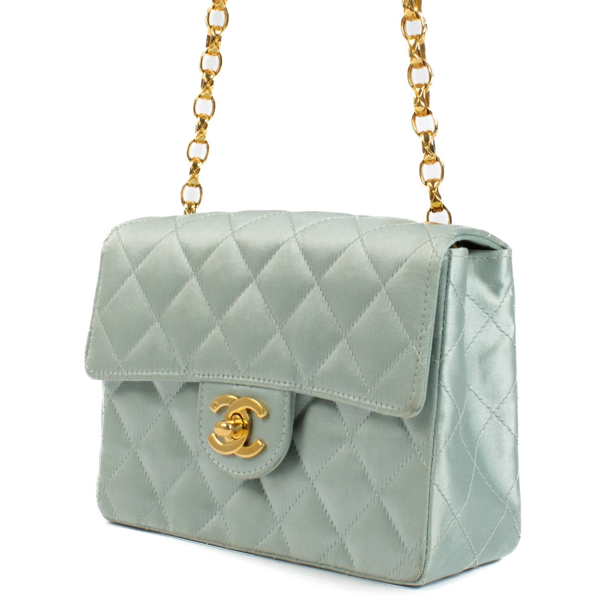 Chanel Vintage Baby Blue Satin Mini Square Classic Flap Bag