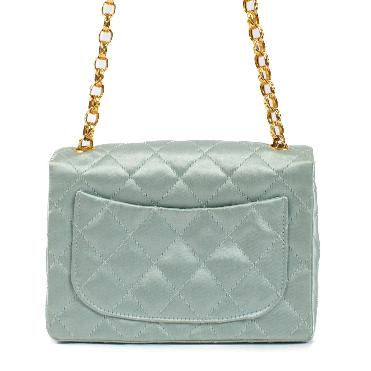 Chanel Vintage Baby Blue Satin Mini Square Bijoux Chain Classic Flap Bag