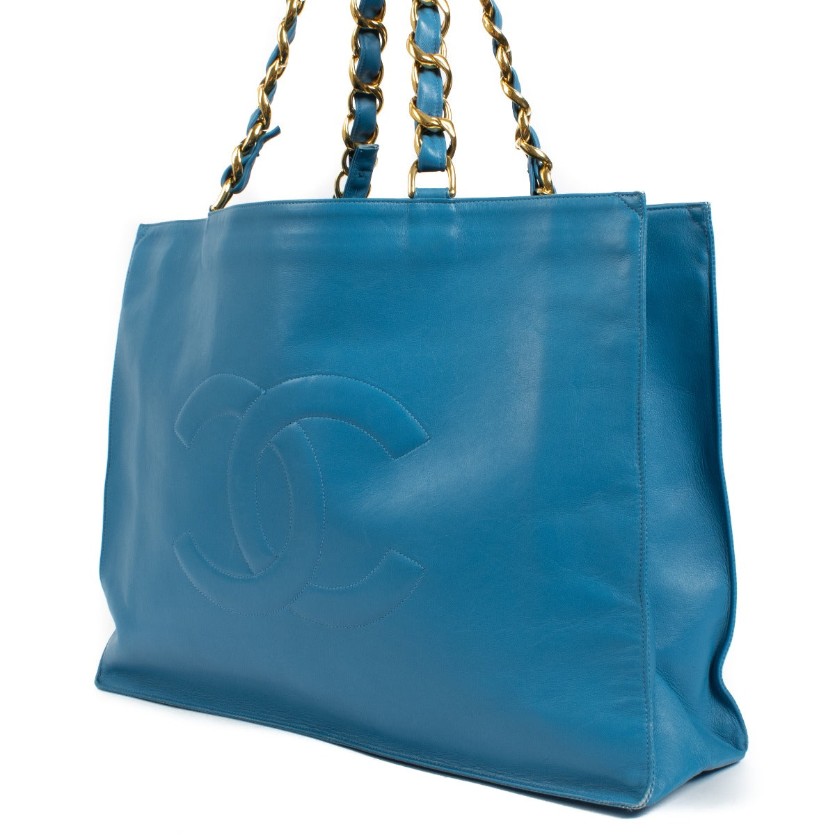 Chanel Blue Leather CC Vintage Tote Bag