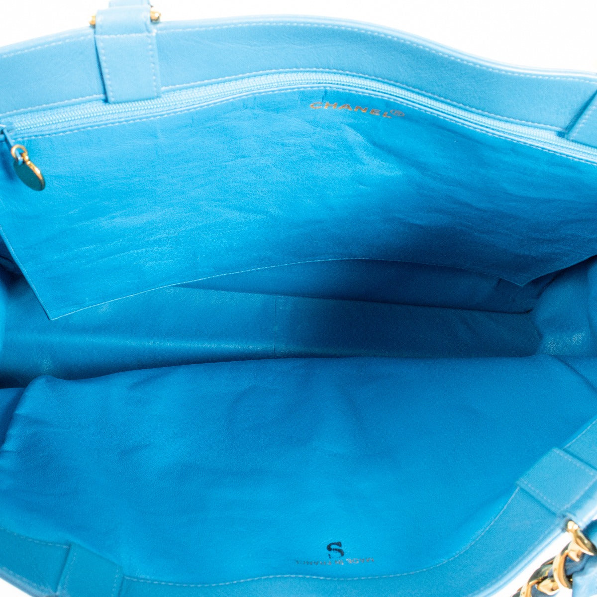 Chanel Blue Leather CC Vintage Tote Bag